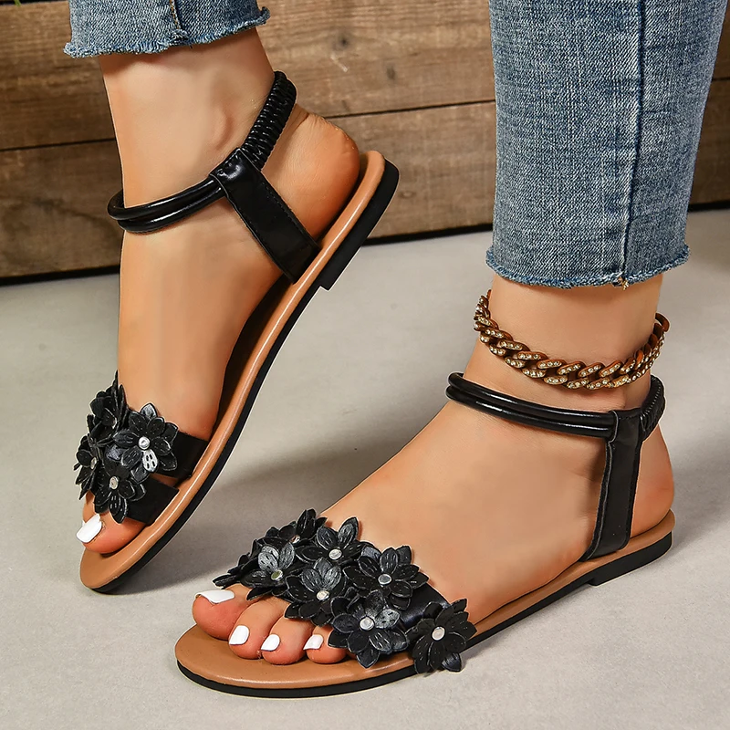 Flower Decoration Flat Sandals - Ethnic Fashion Women recension och pris