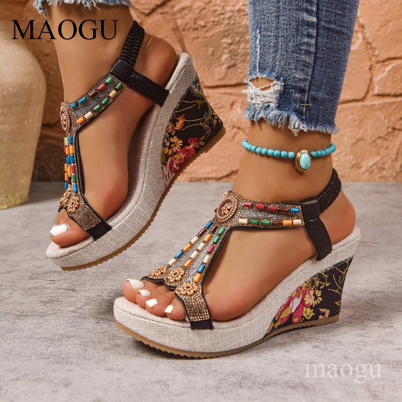 Boho Beaded Floral Wedge Sanda - Ethnic Fashion Women recension och pris