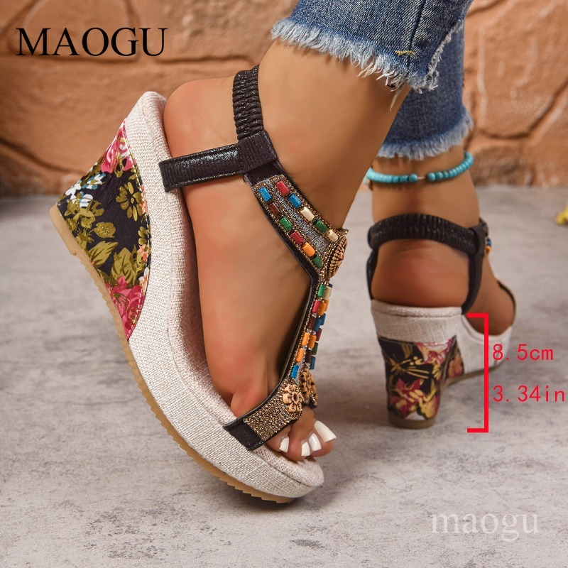 Boho Beaded Floral Wedge Sanda - Ethnic Fashion Women recension och pris